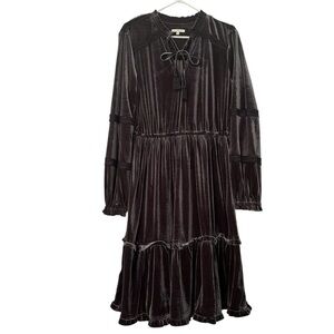Kate & Sam Dress Gray Velour Chic Tassels Ruffles Lace Cottagecore Modest Size L